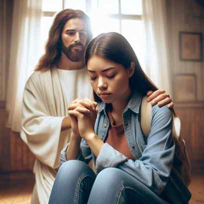 woman praying with jesus